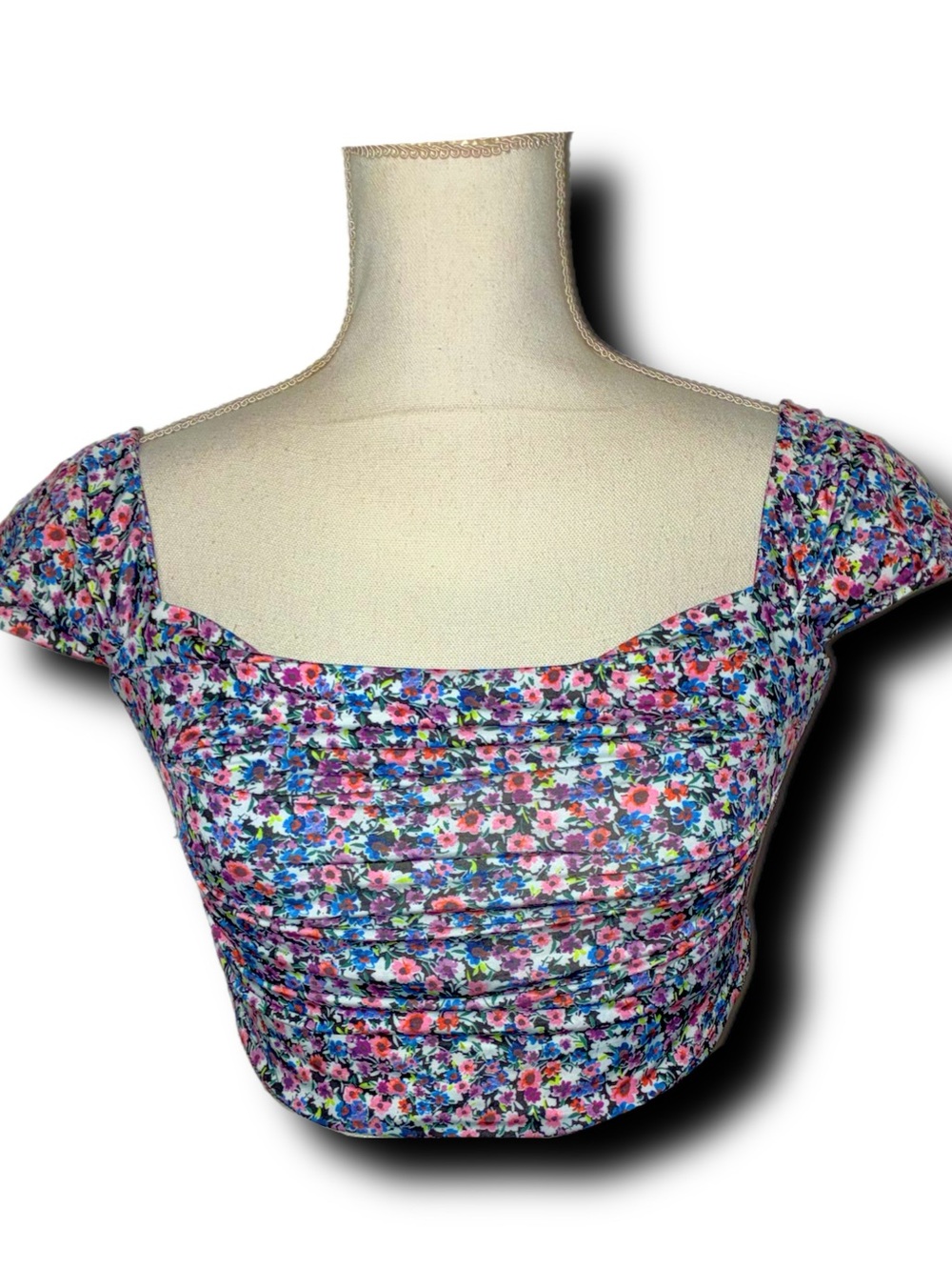 NWT Revolve x AFRM Lazo Floral Crop Top Cottagecore Festival Satiny Feel - Picture 3 of 8